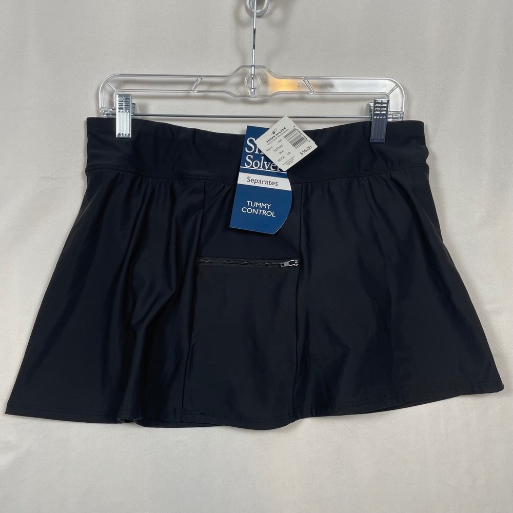 Shape Solver Swim Skort Tummy Control Separates Black Swimsuit Size 10 NWT